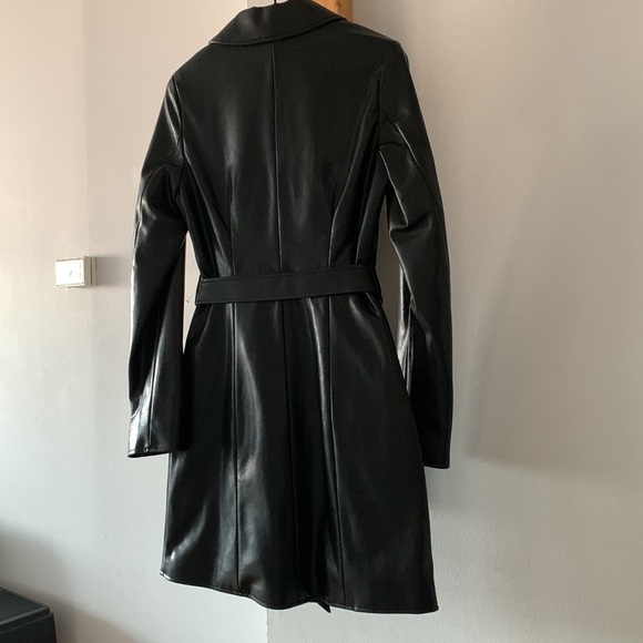BNWT Premium H&M Vegan Leather Rain Shiny Sexy Trench Coat Black XXS - Picture 10 of 10